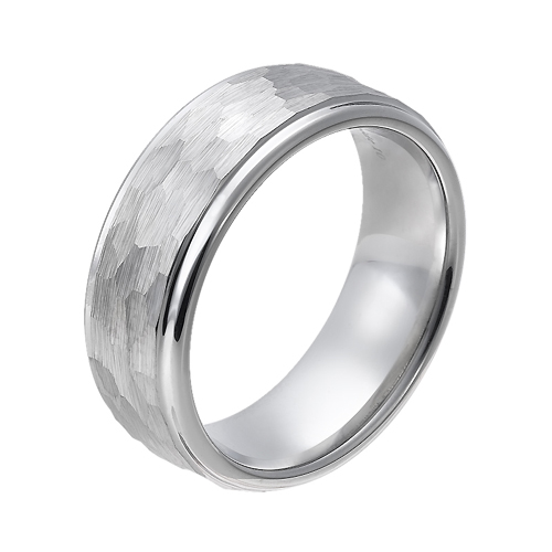 Tungsten wedding bands - hammered tungsten ring with polished sides - 8mm