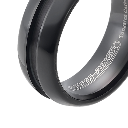 Tungsten wedding bands - black oxidized polished ring with a centered engraving - 8mm