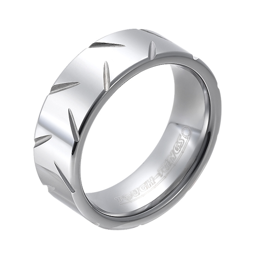 Tungsten wedding bands - polished tungsten ring with wheel like design - 8mm
