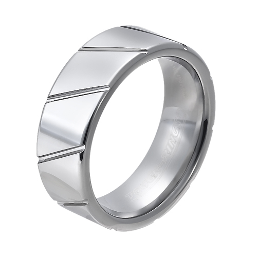 Tungsten wedding bands - polished tungsten ring with engraved trims - 8mm
