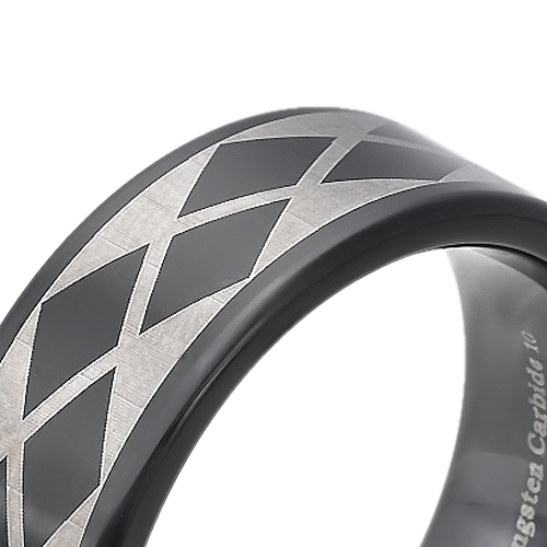 Tungsten wedding bands - black oxidized polished tungsten ring with silver trims - 8mm
