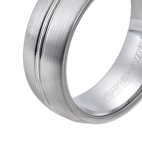 Tungsten wedding bands - brushed tungsten ring with centered trims - 8mm