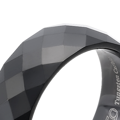 Tungsten wedding bands - polished faceted black oxidized tungsten ring - 8mm