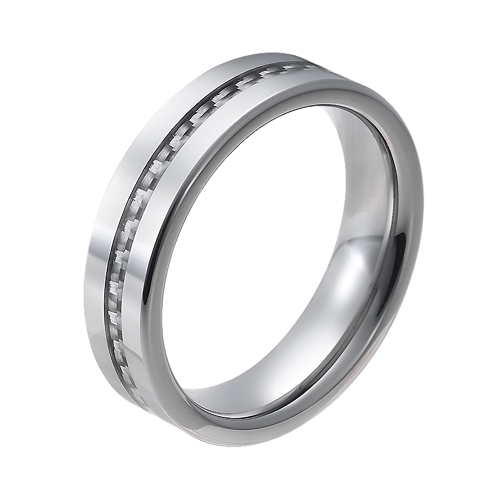 Tungsten wedding bands - polished tungsten ring with a very delicate grey carbon fiber inlay - 8mm