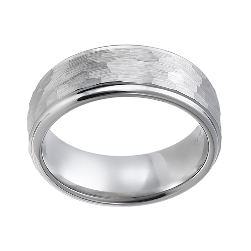 Tungsten wedding bands - hammered tungsten ring with polished sides - 8mm