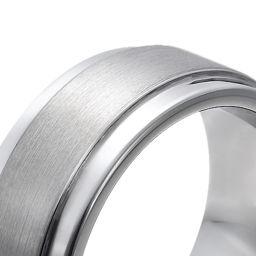 Tungsten wedding bands - brushed centered tungsten ring with polished sides - 9mm