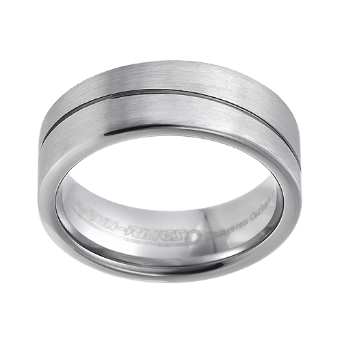 Tungsten wedding bands - brushed tungsten ring with hand engraved curved trim - 8mm