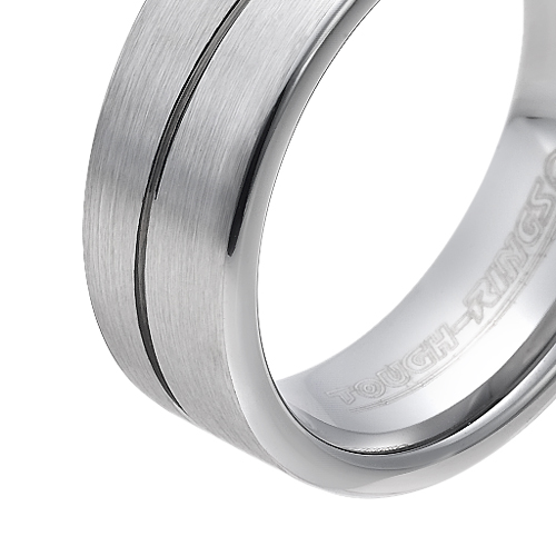 Tungsten wedding bands - brushed tungsten ring with hand engraved curved trim - 8mm
