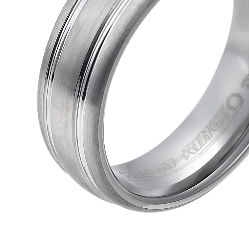 Tungsten wedding bands - brushed tungsten ring with polished side engraving - 7mm